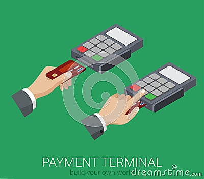 Flat 3d isometric credit card payment POS terminal PIN code Vector Illustration