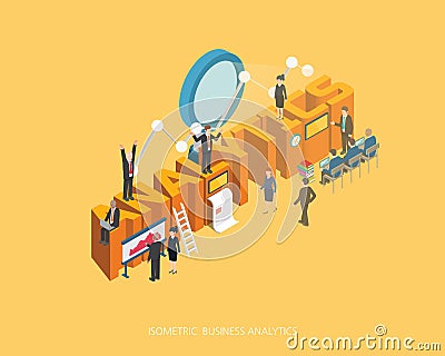 Flat 3d isometric illustration analytics concept design, Abstract urban modern style, high quality business series. Cartoon Illustration