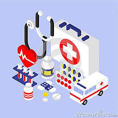 Flat 3d Isometric Infographic for Medical Vector Illustration