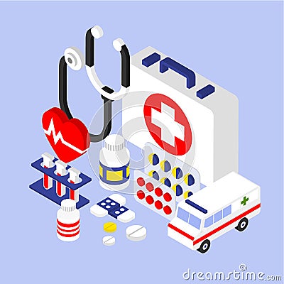 Flat 3d Isometric Infographic for Medical Stock Photo