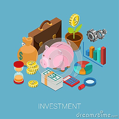 Flat 3d isometric investment savings finance web infographic Vector Illustration