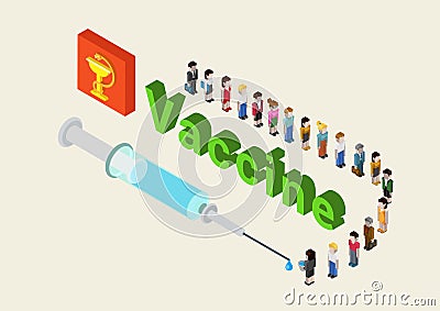 Flat 3d isometric medical vaccine, cure research web infographic Vector Illustration