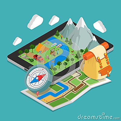 Flat 3d isometric mobile GPS navigation maps conce Cartoon Illustration