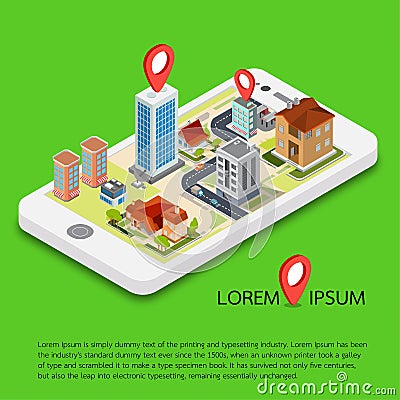 Flat 3d isometric mobile GPS navigation maps Stock Photo