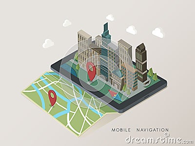 Flat 3d isometric mobile navigation illustration Vector Illustration