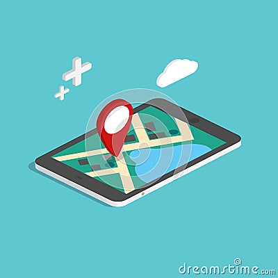 Flat 3d isometric mobile navigation maps infographic. Paper map Vector Illustration