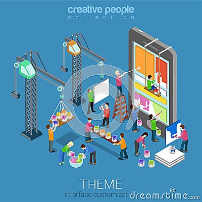 Flat 3d isometric mobile theme interface customization concept Vector Illustration