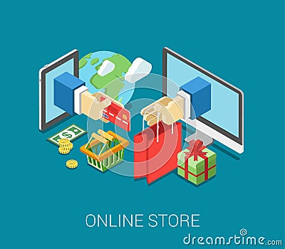 Flat 3d isometric online store e-commerce web infographic concept Vector Illustration