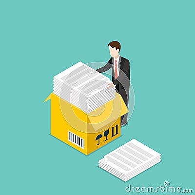 Flat 3d isometric paper work box business vector i Vector Illustration