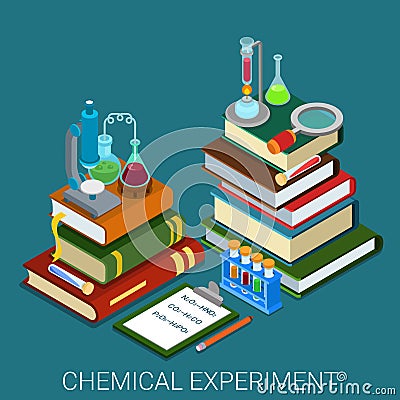 Flat 3d isometric vector chemical lab experiment research books Vector Illustration