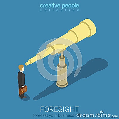 Flat 3d isometric vector foresight forecast look future business Vector Illustration
