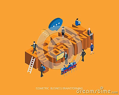 Flat 3d isometric vector illustration brain storming concept design, Abstract urban modern style, high quality business series Vector Illustration