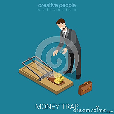 Flat 3d isometric vector money finance banking credit loan trap Vector Illustration