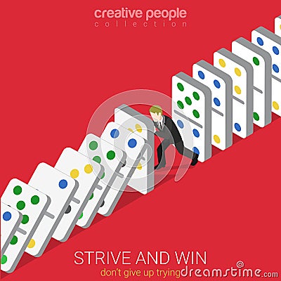 Flat 3d isometric vector strive win not give up trying domino Vector Illustration