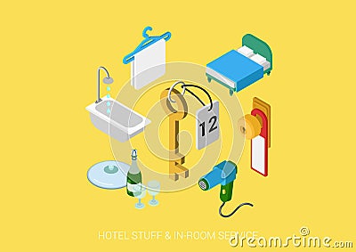 Flat 3d isometric vector web hotel all inclusive room service Vector Illustration