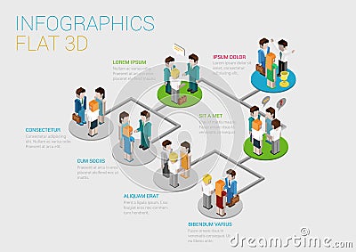 Flat 3d isometric web infographic organization chart concept Vector Illustration