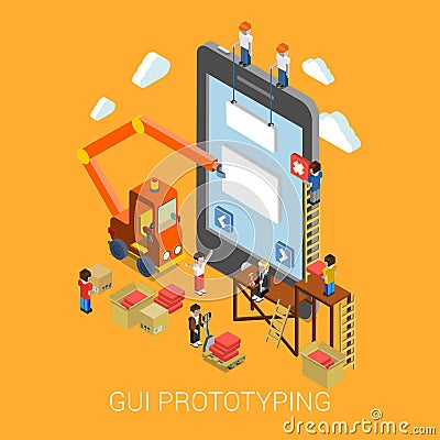 Flat 3d mobile GUI interface prototyping web infographic Vector Illustration