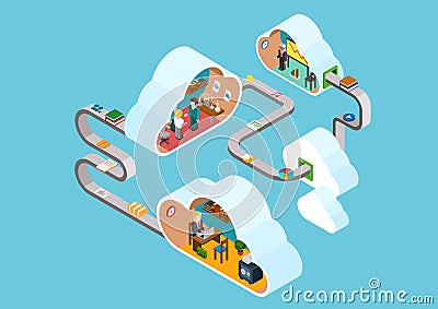 Flat 3d web isometric cloud office infographic concept Stock Photo