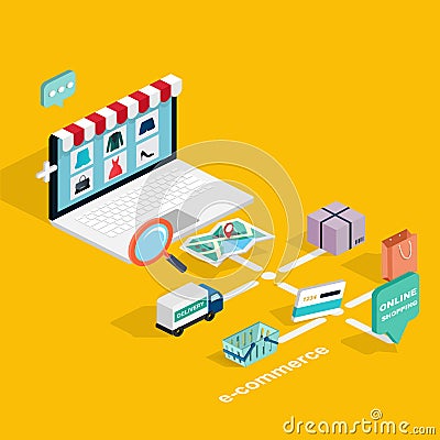 Flat 3d web isometric e-commerce, electronic business, online sh Vector Illustration