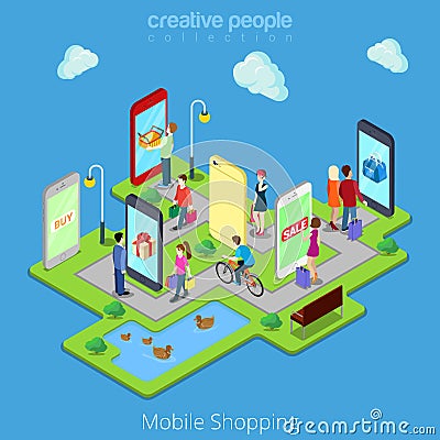 Flat 3d web isometric mobile e-commerce electronic Vector Illustration