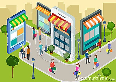 Flat 3d web isometric mobile shopping, sales infographic concept Stock Photo