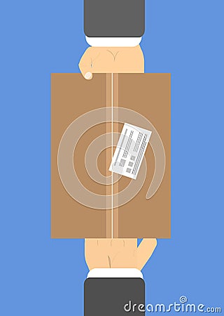 Flat delivery box and two hand Vector Illustration