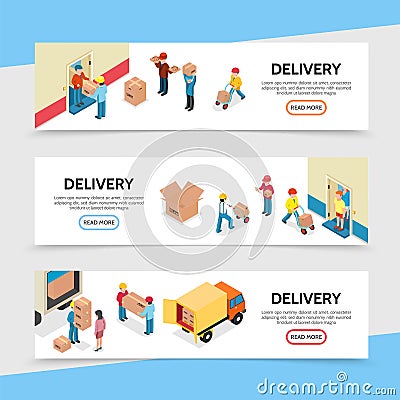 Flat Delivery Service Horizontal Banners Vector Illustration