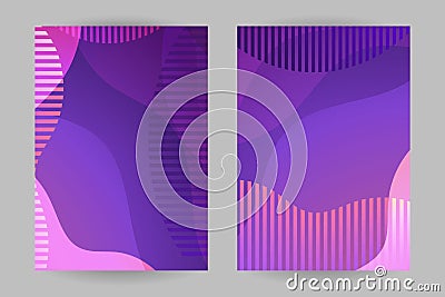 Flat design abstract gradient vector covers. Geometric shapes cards A4 size with fluid effects. Memphis style backdrops. Vector Illustration