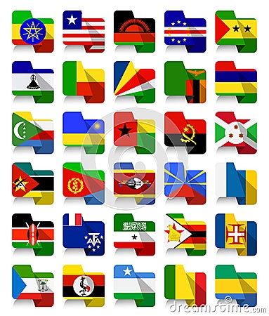 Flat Design African Waving Flags 2 Vector Illustration