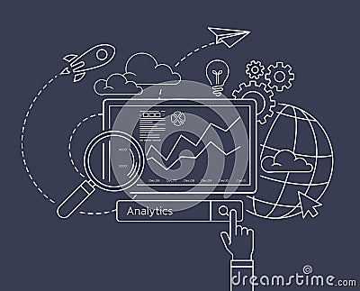 Flat design of analytic search information website SEO optimization Vector Illustration