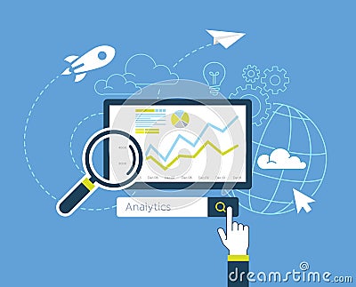 Flat design of analytic search information website SEO optimization Vector Illustration