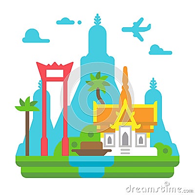 Flat design Bangkok landmarks Cartoon Illustration