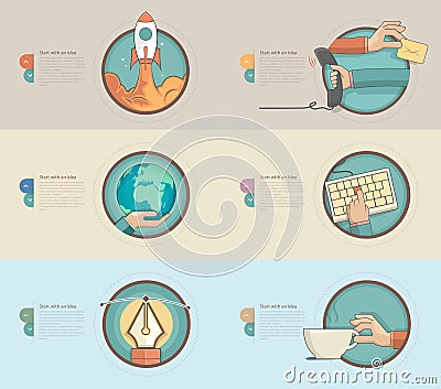 Flat design banners with set of flat concept icons for web design and business templates Vector Illustration