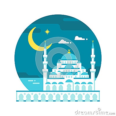 Flat design blue mosque Ramadan Vector Illustration