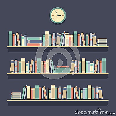 Flat Design Bookshelves Vector Illustration