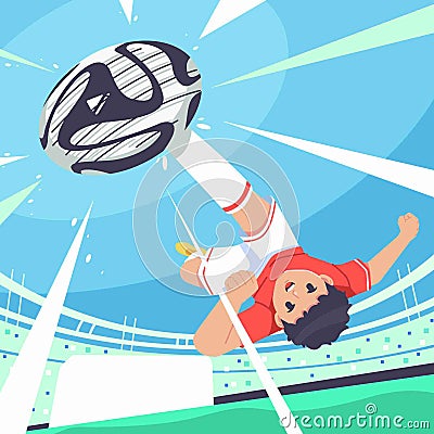 Flat design boy kicking ball illustration background Vector Illustration