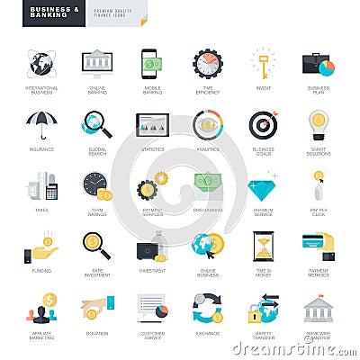 Flat design business and banking icons for graphic and web designers Vector Illustration