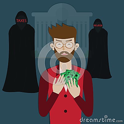 Flat design of business finance,Happy man with money in his hands - vector Vector Illustration