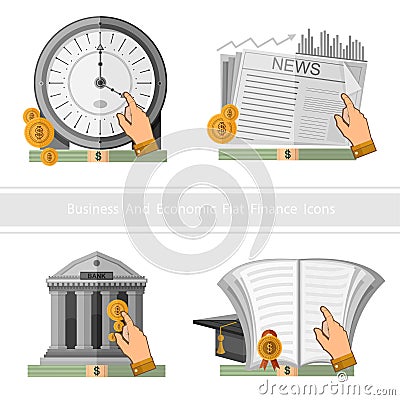 Flat design business icon earn and multiply money and time is money Vector Illustration