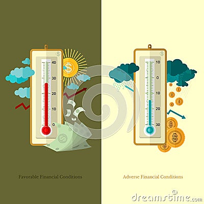 Flat design business illustration favorable and adverse financial conditions for example weather Vector Illustration