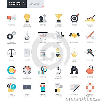 Flat design business and marketing icons for graphic and web designers Vector Illustration
