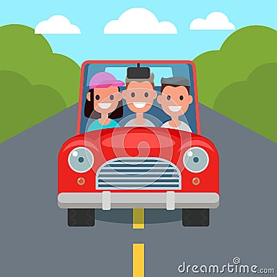 Flat Design Car Driving Characters. Car sharing. Vector Vector Illustration