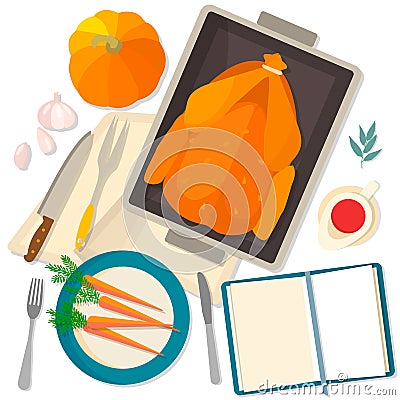 Flat design card for Thanksgiving Day. Vector Illustration