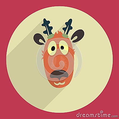 Flat design cartoon head of a deer. Icon. Greeting Vector Illustration