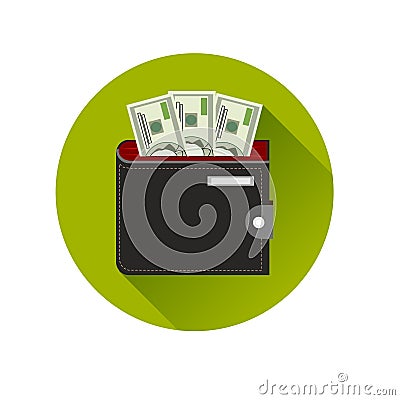 Flat Design Cash Symbol Purse with American Money Vector Illustration