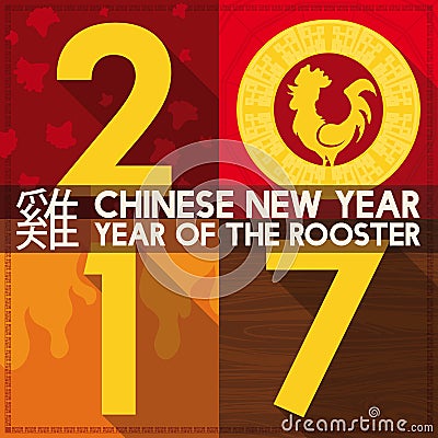 Flat Design for Chinese New Year in 2017 with Rooster, Vector Illustration Vector Illustration