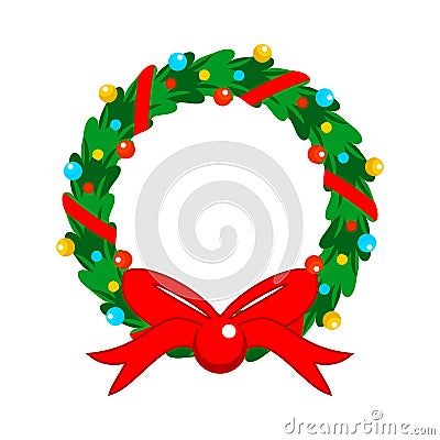 Flat Design Christmas Fully Decorated Garland Vector Illustration