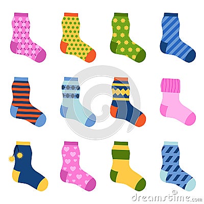 Flat design colorful socks set vector illustration. Vector Illustration