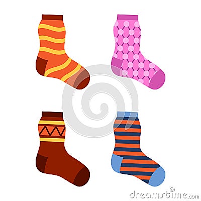 Flat design colorful socks set vector illustration. Vector Illustration