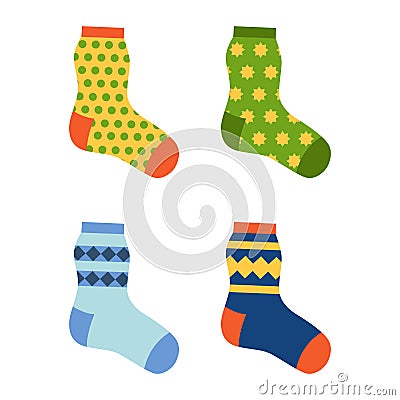 Flat design colorful socks set vector illustration. Vector Illustration